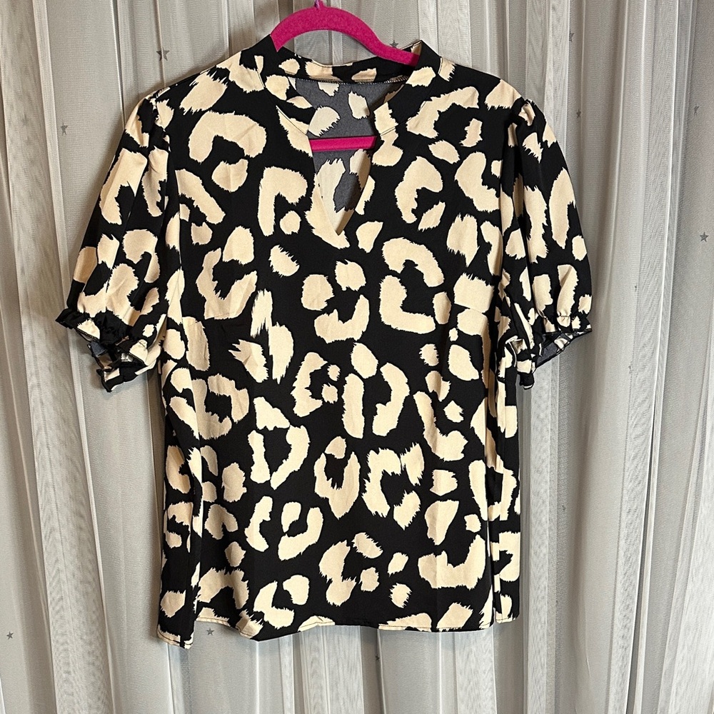 SHEIN Black and Cream Animal Print Blouse